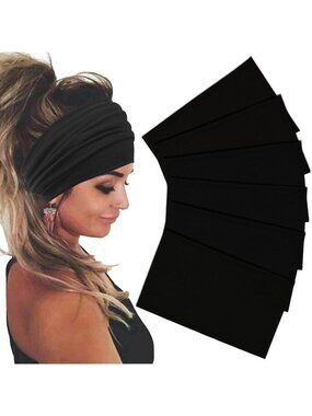 Women's Black 6 Pack Stretch Headband Turban Workout Hairband Accessories